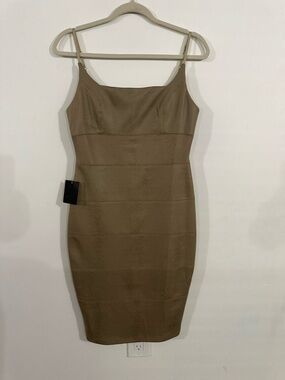 BEBE Taupe Faux Leather Midi Dress
